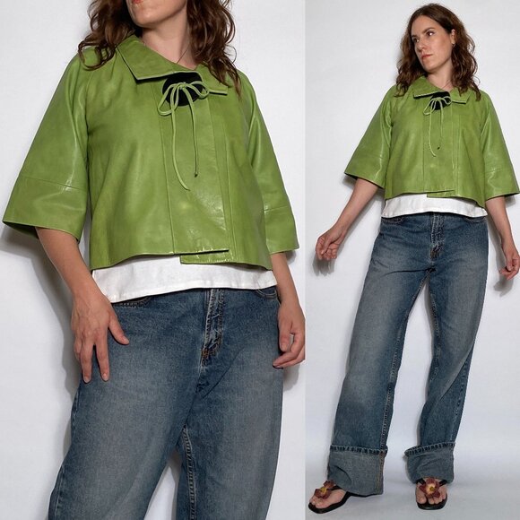 Vintage Jackets & Blazers - Vintage Y2K REAL LEATHER Avant Garde Cropped Jacket! Medium